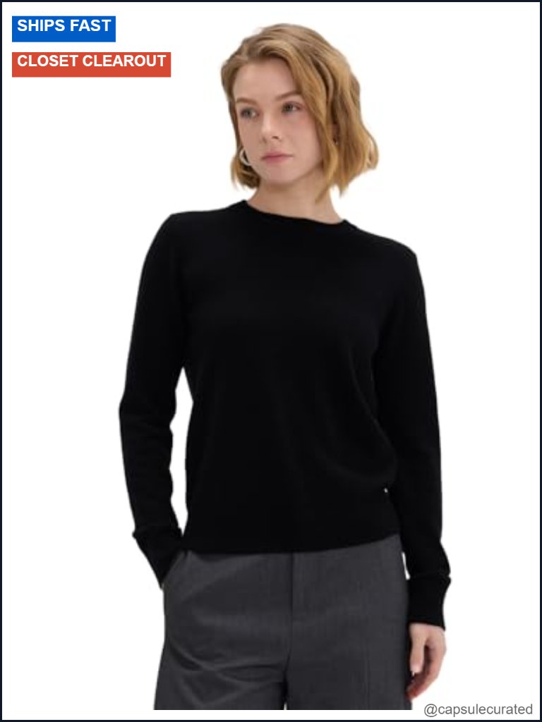 100% Cashmere Crew Neck Pullover - Lightweight Soft Knit Sweater